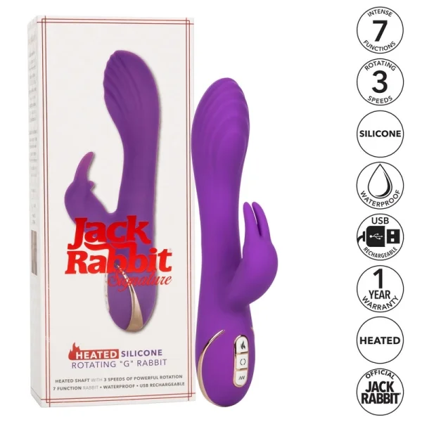 Jack Rabbit Signature Heated Silicone Rotating G Rabbit Rechargeable Vibrator By CalExotics