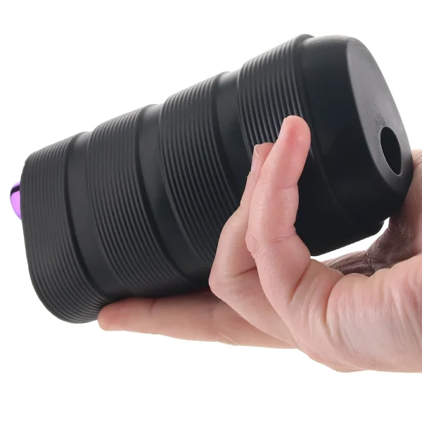 M Elite Platinum Strok Vibrating Rechargeable Silicone Double Ended Penis Masturbator By Blush - Black
