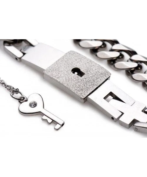Chained Locking Bracelet And Key Necklace Couples Set