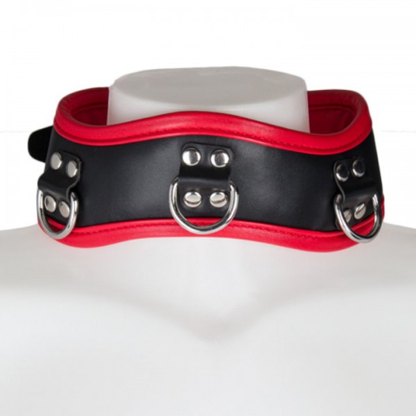 Bondara Black and Red Faux Leather Padlocked Posture Collar — image 4 of 5