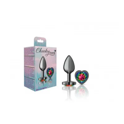 Cheeky Charms Gunmetal Grey Butt Plug with Rainbow Heart Gem