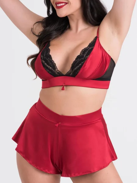 Lovehoney Plus Size Empress Red Satin Bra and French Knickers Set