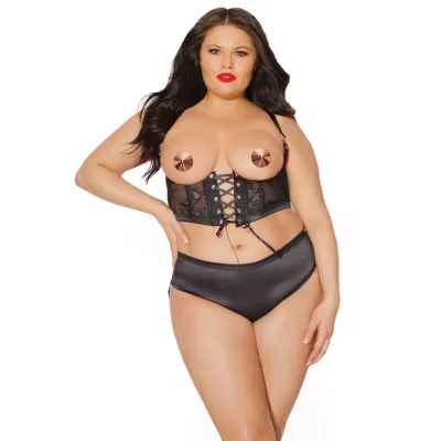 Plus Size Black Line Open Cup Harness Open Bum Panty