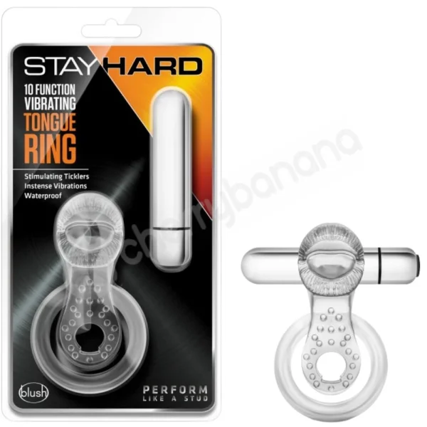 Stay Hard 10 Function Vibrating Tongue Cock Ring With Ball Strap