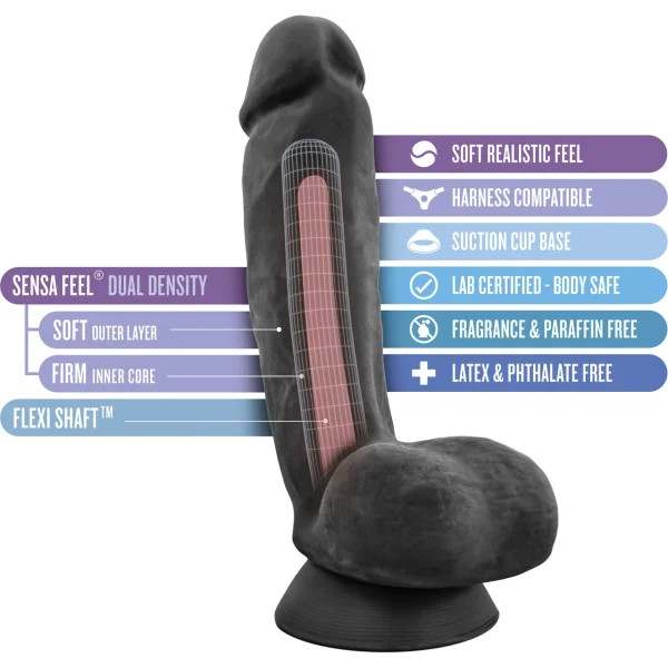 Au Naturel Bold Pound 8.5 Inch Sensa Feel Dual Density Dildo By Blush - Black