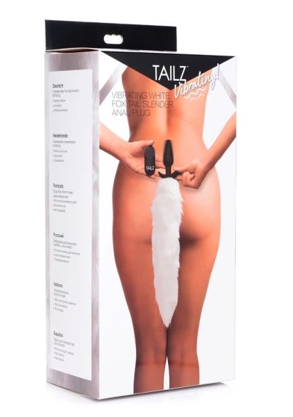 Vibrating White Fox Tail Slender Anal Plug