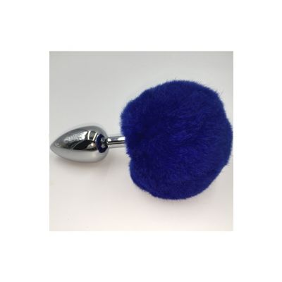 Chrome Butt Plug With Rabbit Tail Blue