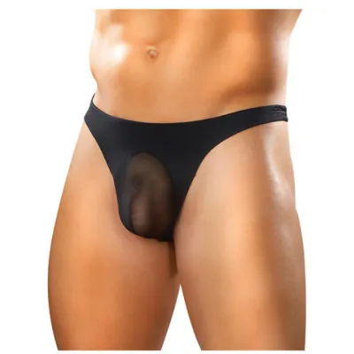 Male power sheer nylon lycra pouch thong black s m