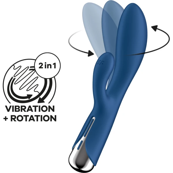 Satisfyer Spinning Rabbit 1 Rechargeable Waterproof Silicone Dual Stimulation Vibrator - Blue