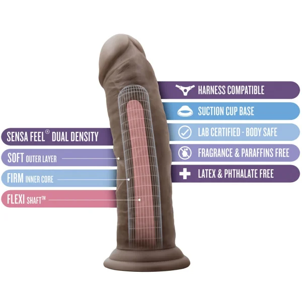 Au Naturel 8 Inch Sensa Feel Dual Density Dildo By Blush - Chocolate