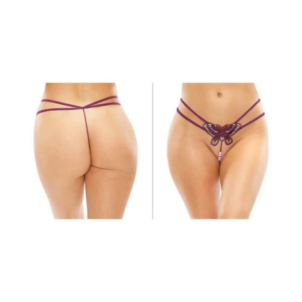 Zinnia Sequin Butterfly Strappy Pearl G-string Black L/xl