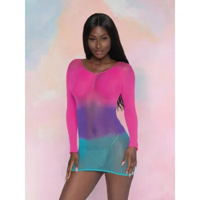 Dreamgirl Rainbow Seamless Mesh 2 in 1 Crotchless Bodystocking and Dress