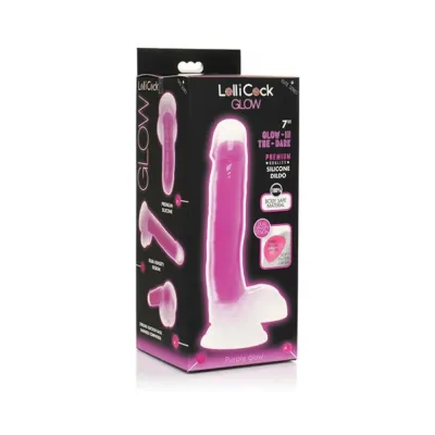 Realistic Dildos Lollicock Glow in the dark 7 In Silicone Dildo With Balls Purple