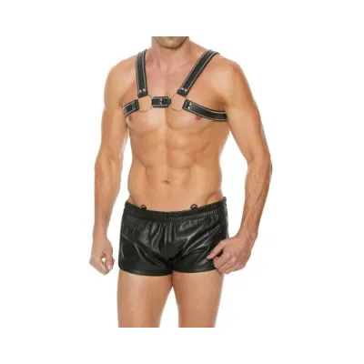 Premium Leather O ring Zipper Series Bulldog Harness S m Black