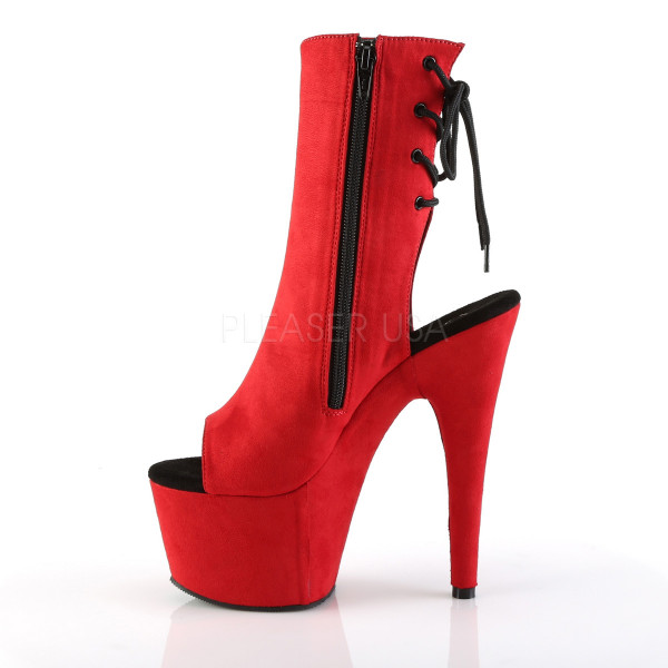 7 inches Heel, 2 3/4 inches PF Open Toe/Heel Ankle Boot. Side Zip