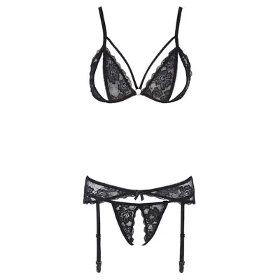 Lace Suspender Set Black Extra Large