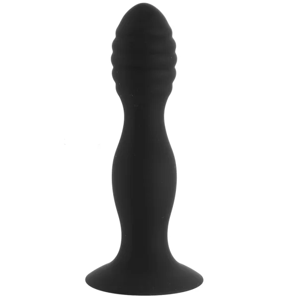 Silicone Ribbed Anal Stud Suction Cup Dildo By CalExotics - Black