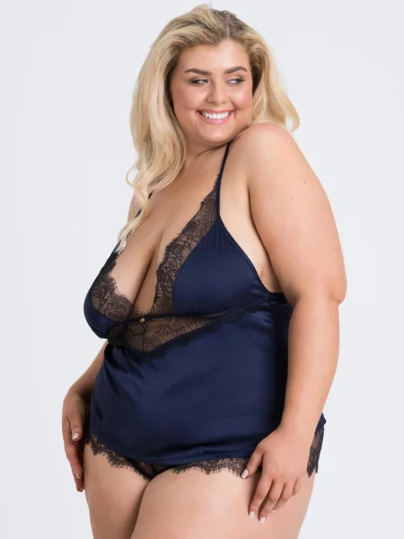 Lovehoney Plus Size Dark Orchid Navy Satin and Lace Cami Set