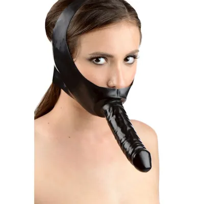 Latex Face Fucker Strap On Mask Black