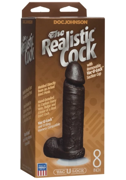 Doc Johnson The Realistic Cock 8" - Vac-U-Lock Compatible Suction Cup Base - Vanilla