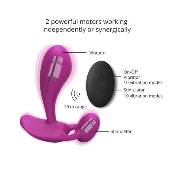 Love To Love Witty Rechargeable Silicone G-Spot / P-Spot Vibrator With Clitoral Stimulator - Sweet Orchid Magenta