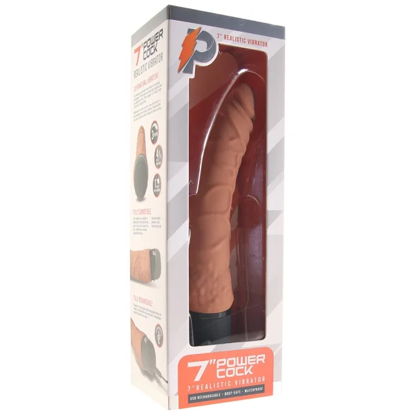 Powercocks Realistic Silicone Waterproof Rechargeable 7" Vibrator - Caramel