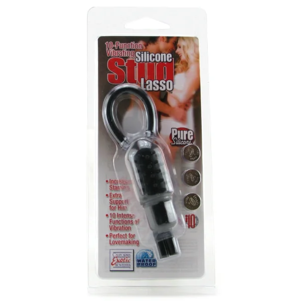 10-Function Vibrating Silicone Stud Lasso - Black