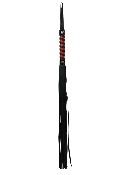 Sex & Mischief Faux Leather Red & Black Strips Flogger