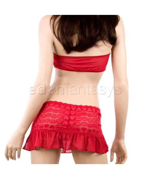 Woven hearts bikini top, skirt, and g-string