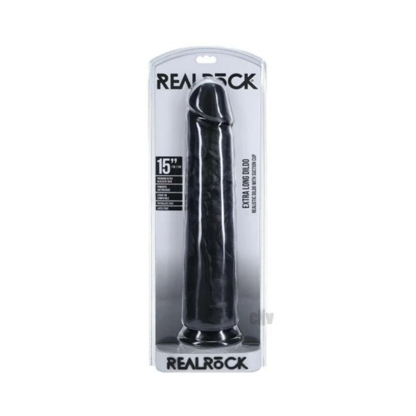 Extreme Dildos: Realrock Extra Long 15 In. Dildo Black