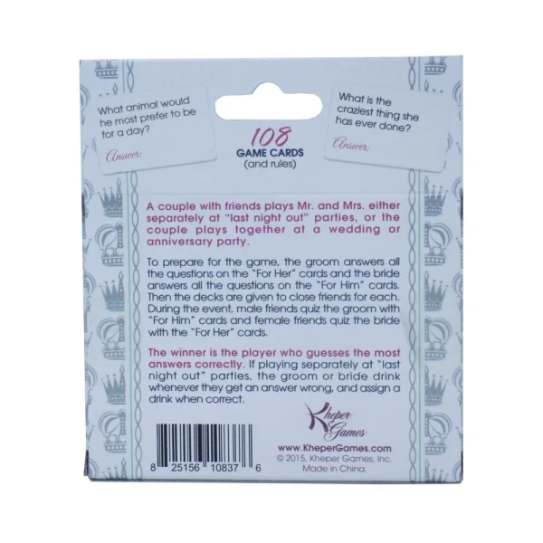 Mr. And Mrs. Trivia Card Game