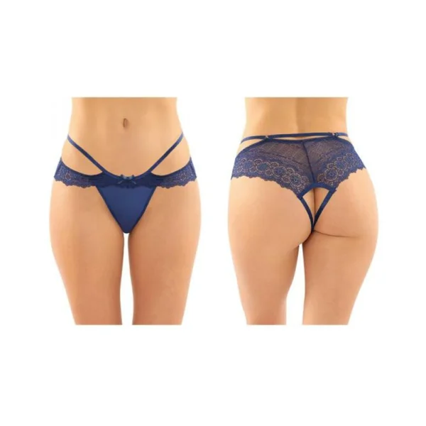Posey Strappy Lace And Microfiber Crotchless Panty 6-pack L/xl Navy