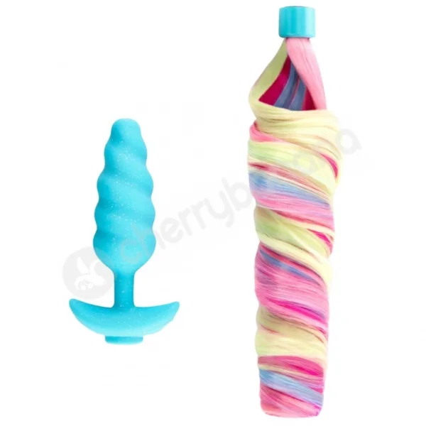 B-vibe Unicorn Vibrating Anal Plug & Rainbow Tail 6 piece Set