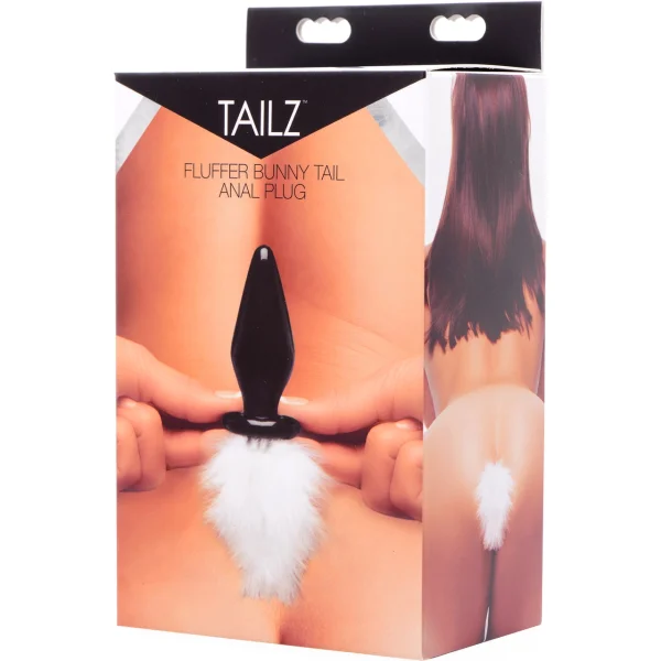 Tailz Fluffer Black Glass Anal Plug With White Faux Bunny Tail