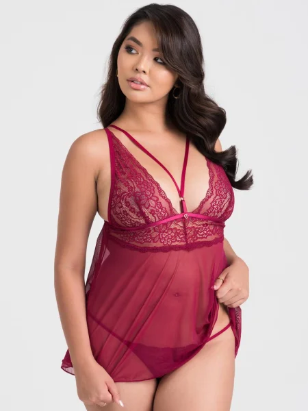 Lovehoney Plus Size Late Night Liaison Blush Pink Lace Babydoll Set