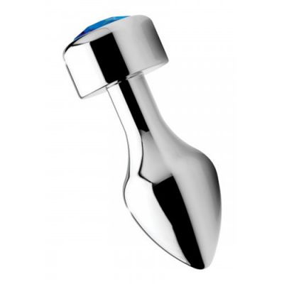 Aluminum Butt Plug With Blue Crystal Large