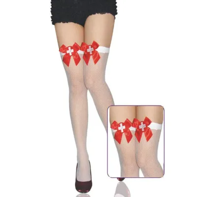 Sexual Healing Nurse White Fishnet Hold Up Stockings