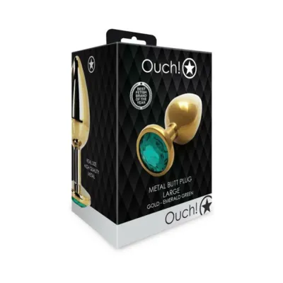 Butt Plugs Shots Ouch Round Gem Butt Plug Large Gold emerald Green