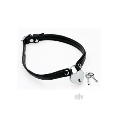 Heart Lock Leather Choker With Lock And Key Black