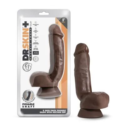 Dr Skin Plus 8 Inch Thick Poseable Dildo With Squeezable Balls Chocolate
