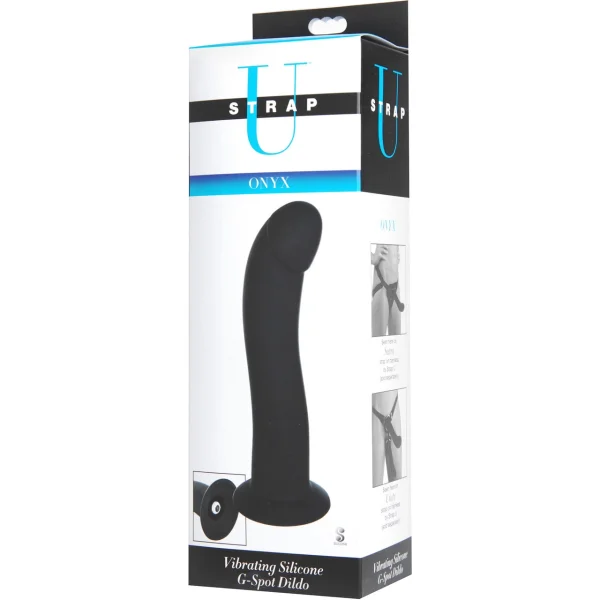 Strap U Onyx 7.5" Silicone G-Spot Dildo With Bullet Vibe - Black