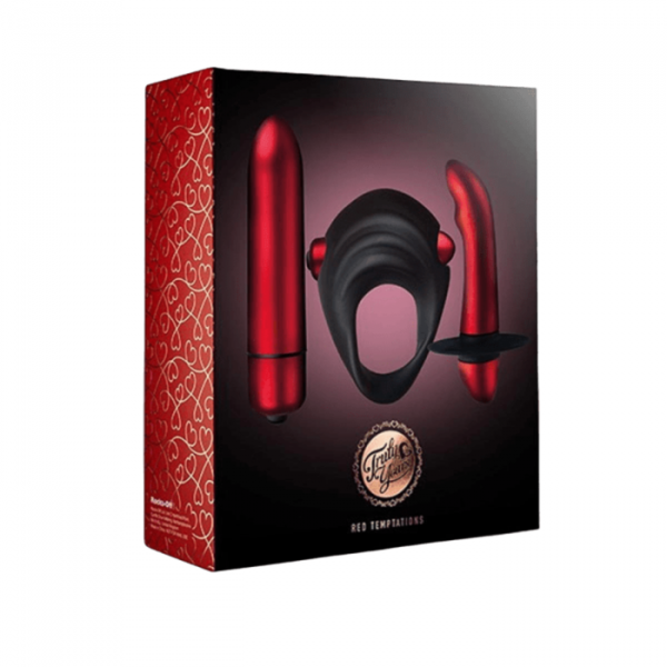 Truly Yours Red Temptations Silicone Cock Ring and Bullet Kit For Couples
