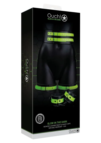 Ouch! Glow in the Dark Thigh Cuffs, Hand Cuffs and Belt