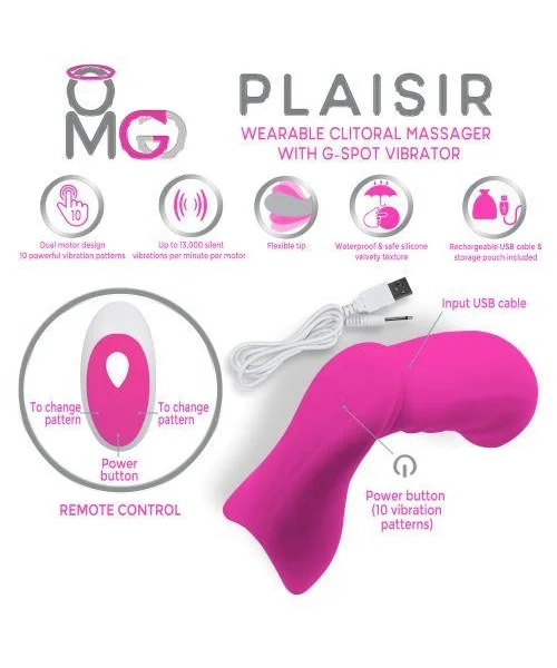 OMG Plaisir Wearable Clitoral Massager, G-Spot Vibrator Pink