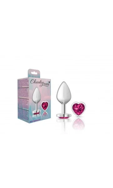 Cheeky Charms Silver Metal Butt Plug with Pink Heart Gem — image 7 of 8
