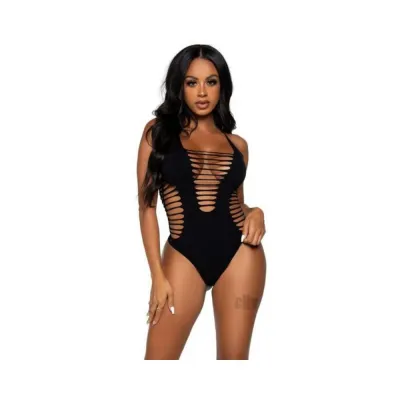 Seamless Shred Thong Bodysuit Os Blk