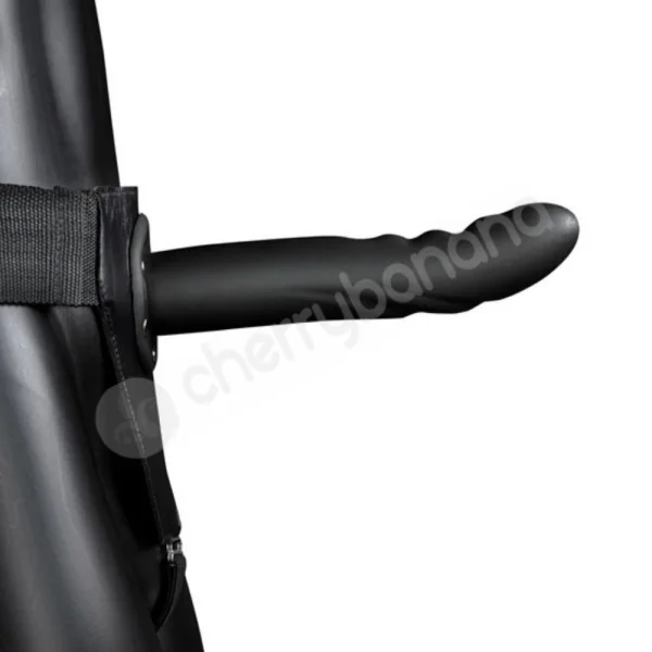 Ouch! Textured Black 8" Curved Hollow Strap-on Adjustable Set