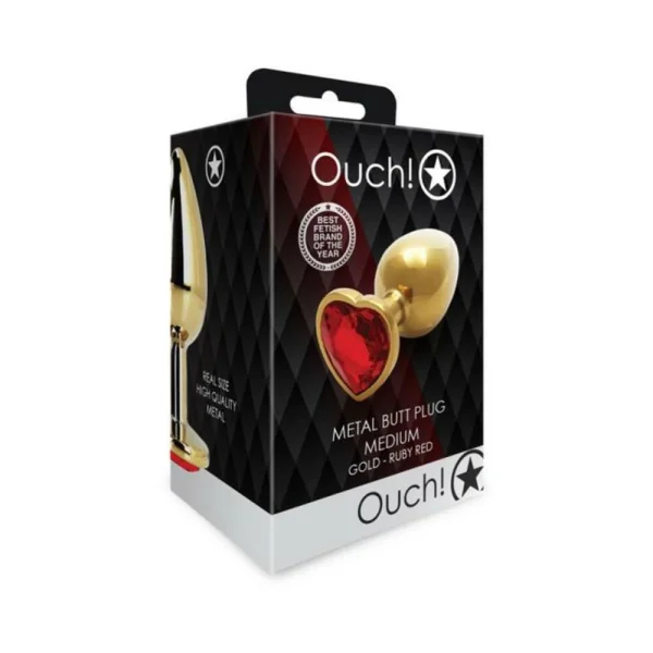 Butt Plugs: Shots Ouch! Heart Gem Butt Plug Medium Gold/ruby Red