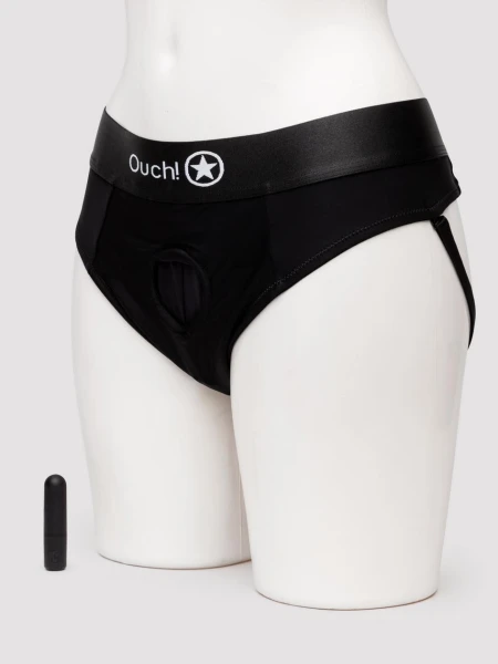 Ouch! Vibrating Strap-On Thong with Removable Rear Straps