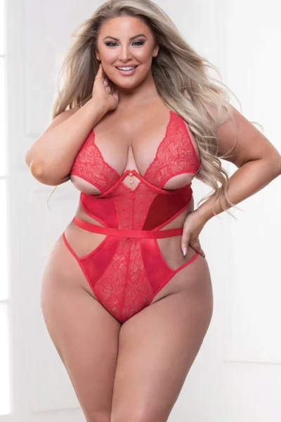 Seven Til Midnight Lustful Thoughts Red Lace & Satin Teddy